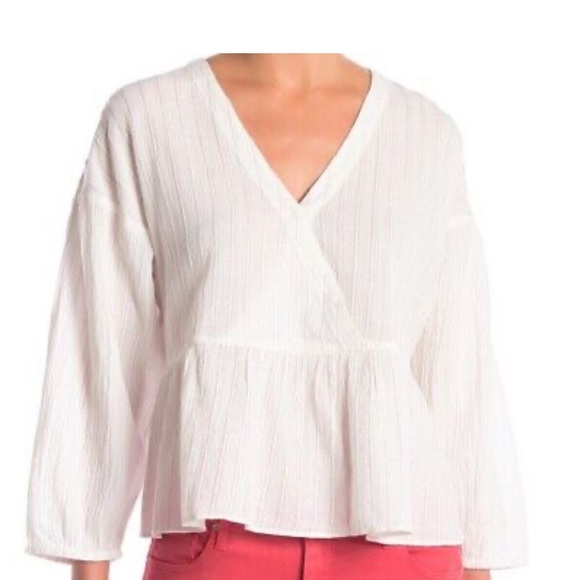 Madewell Tops - Madewell White Pink Metallic Striped Peplum Top Medium